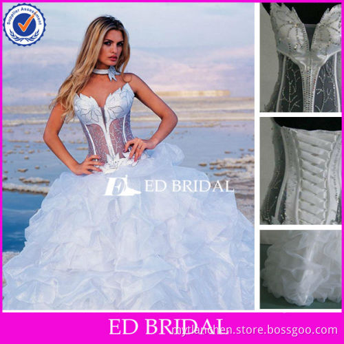 Ball Gown See Through Corset Wedding Dress Ruffle Organza Skirt
